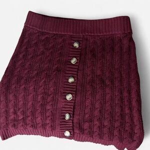 Fashion Nova Maroon Cable Knit Skirt with Buttons